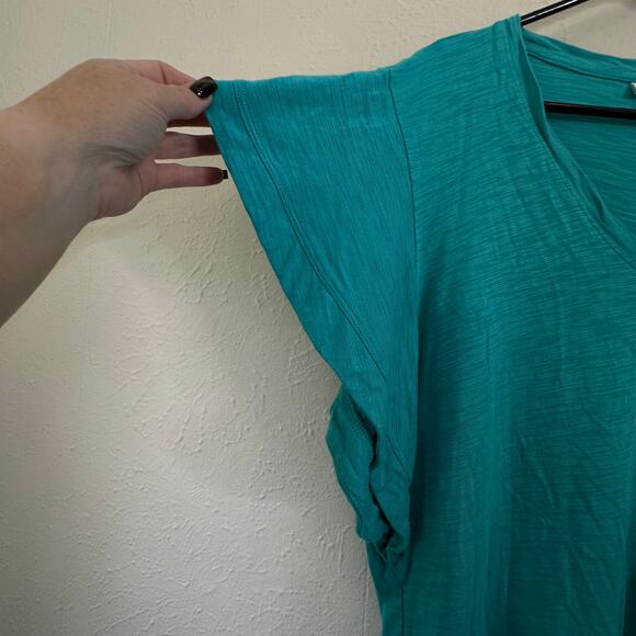 Chico's Woman's size 2 Large Dolman Short sleeve top Blue/Green Cotton Blend - Picture 3 of 7